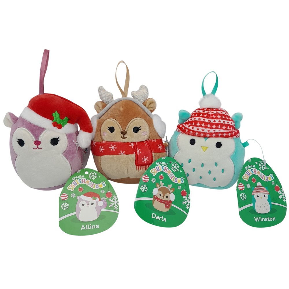Squishmallows Christmas Ornaments Set Allina Darla Winston Holiday Plush 3 Pack